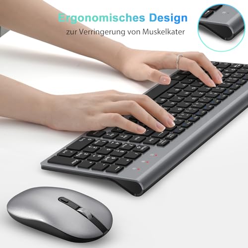 cimetech Tastatur Maus Set Kabellos, 2.4G Ultraslim Tragbare Funktastatur mit Maus Tastatur QWERTZ Layout (Deutsch) für Laptop, PC, Desktop, Notebook, Windows