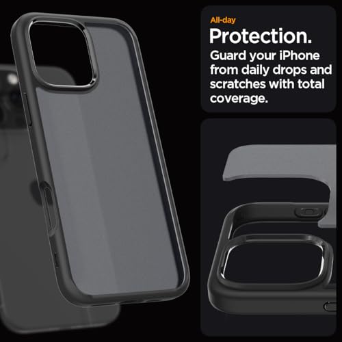 Spigen für iPhone 16 Pro Hülle [Anti-Yellowing] Ultra Hybrid Case Handyhülle Schutzhülle Cover Transparent Durchsichtig Dünn Slim -Frost Black