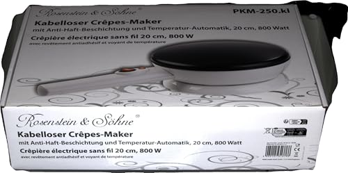 Rosenstein & Söhne Crepes Maker: Kabelloser Crêpes-Maker, Anti-Haft, Temperatur-Automatik, 20 cm, 800 W (Kabelloser Crepes Maker, Pfannkuchen Maker, Crepe kabellos)