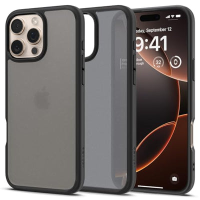 Spigen für iPhone 16 Pro Hülle [Anti-Yellowing] Ultra Hybrid Case Handyhülle Schutzhülle Cover Transparent Durchsichtig Dünn Slim -Frost Black