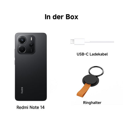 Xiaomi Redmi Note 14 Smartphone, 8 + 256GB, Black, 108MP AI-Kamerasystem, 5500mAh Akku, 120Hz Augenschutzdisplay, AI-Funktionen (kein Ladegerät enthalten)