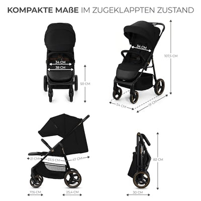 Kinderkraft TRIG 3 Kinderwagen, Kinderbuggy, Liegewagen, Sportwagen, Buggy, Zusammenklappen, Breite und tiefe Sitz, mit Liegeposition, 4 Rad Dämpfung, Große Dach, 5-Punkt-Gurt, bis zu 25 kg, Schwarz