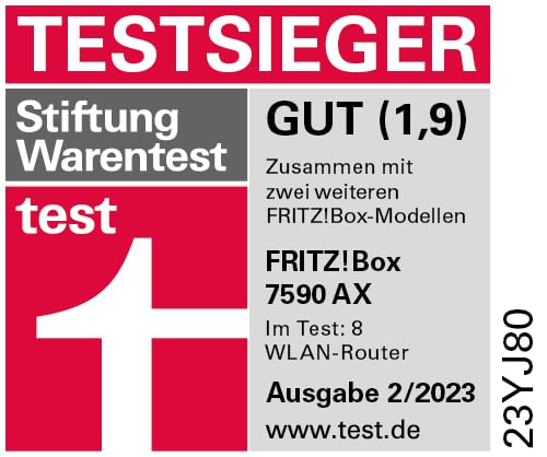 AVM FRITZ!Box 7590 AX (Wi-Fi 6 DSL-Router mit 2.400 MBit/s (5GHz) & 1.200 MBit/s (2,4 GHz),bis zu 300 MBit/s mit VDSL-Supervectoring 35b,WLAN Mesh,DECT-Basis,deutschsprachige Version)