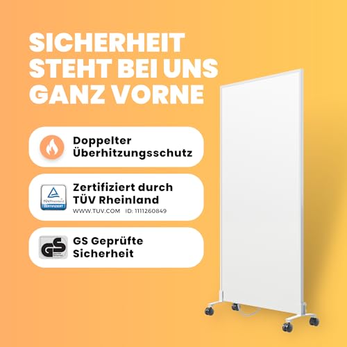 BR Bringer Infrarotheizung Standgerät - 1200 Watt - Energiesparend - Mobile Elektroheizung mit Standfüßen auf Rollen - 5 Jahre Garantie, TÜV - Deutsche Qualitätsmarke (weiß)