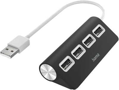 Hama USB Hub 4 Ports (High-Speed Datenübertragung, 4x USB-A für Maus, USB-Stick, USB-Dongle, externe HDD, SSD, usw. Multiport Adapter, USB Adapter 4in1 für Büro, Homeoffice und unterwegs) schwarz