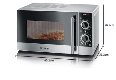 SEVERIN 2-in-1 Mikrowelle mit Grill 700 W, Grillofen mit 9 Automatikprogrammen, Mikrowelle mit Grillrost und Drehteller, silber-schwarz / Edelstahl, MW 7874