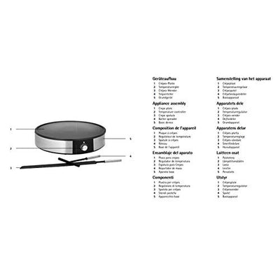 WMF Lono Crepes Maker Creperie mit Wender und Teigverteiler, 1600 W, Ø 33 cm, Crêpes Maker, Pfannkuchen Maker antihaftbeschichtet