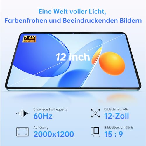 OUKITEL OT5S Tablet 12 Zoll - 2024 Neueste Android 14 Tablet 18GB RAM+256GB ROM(2TB TF) Gaming Tablet, 8250mAh, 2.4K IPS, 16MP+8MP Dual SIM Tablet PC 4G LTE/5G WiFi/GMS/GPS/Widevine L1,Schwarz