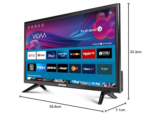 DYON Movie Smart 24 VX 60 cm (24 Zoll) Fernseher (HD Smart TV, HD Triple Tuner (DVB-C/-S2/-T2), App Store, Prime Video, Netflix, YouTube, DAZN, Disney+) [Mod. 2023]…