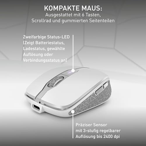 CHERRY DW 9100 SLIM, Kabelloses Tastatur- und Maus-Set, Deutsches Layout (QWERTZ), Bluetooth & 2,4 GHz Funk, Leise Tasten, Wiederaufladbar, Weiß-Silber