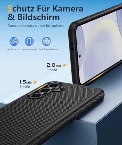 FNTCASE für Samsung Galaxy S24-FE Hülle: Dual Layer Schutzhülle Handyhülle Robuste Stoßfest mit Anti-Rutsch Textur Rückseite - Militärischer Schutz Langlebig Bumper Mobiltelefone - 6,65 Zoll (Schwarz)