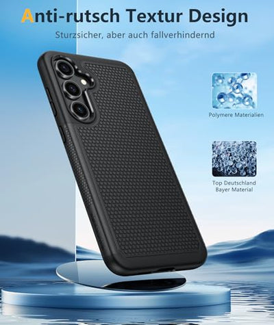 FNTCASE für Samsung Galaxy S24-FE Hülle: Dual Layer Schutzhülle Handyhülle Robuste Stoßfest mit Anti-Rutsch Textur Rückseite - Militärischer Schutz Langlebig Bumper Mobiltelefone - 6,65 Zoll (Schwarz)