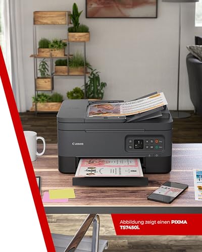 Canon PIXMA TS7450i Multifunktionsdrucker 3in1 (Tintenstrahl,Drucken, Kopieren, Scannen, A4, 35 Blatt ADF, OLED, WLAN, Duplexdruck, 2 Papierzuführungen, kompatibel mit Pixma Print Plan "Abo") Schwarz