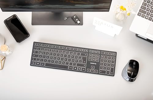 CHERRY DW 9500 SLIM, Kabelloses Tastatur- und Maus-Set, Deutsches Layout (QWERTZ), Bluetooth oder 2,4 GHz Funk, Ergonomische Rechtshändermaus, Schwarz-Grau