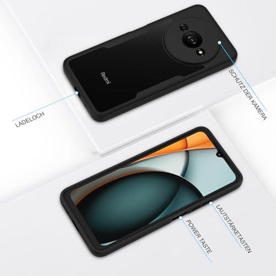 CENHUFO für Xiaomi Redmi A3 Hülle, 360 Grad Schutzhülle mit Eingebautem Displayschutz, Robust Stoßfest Panzerhülle Bumper Cover Outdoor Case Ganzkörper Handyhülle für Xiaomi Redmi A3 - Schwarz