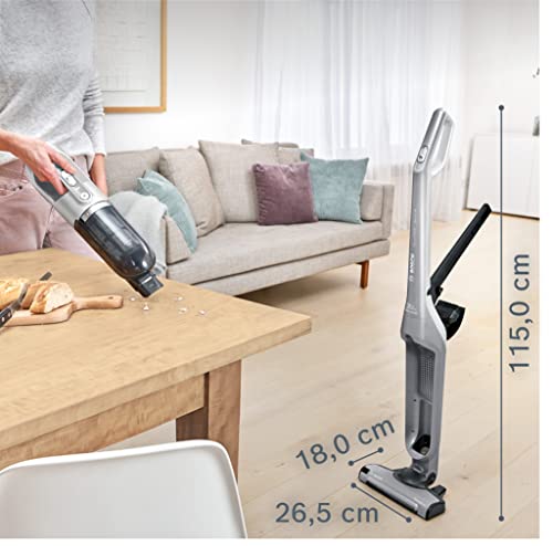 Bosch Hausgeräte Akku-Staubsauger Flexxo 2 in 1 Serie 4 BBH3K2801, kabelloser Handstaubsauger, beutellos, hohe Saugleistung, Lange Laufzeit, Düse mit LED Beleuchtung, alle Bodenarten, Silber