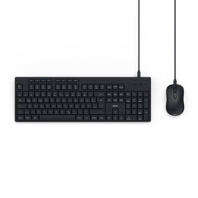 Hama Tastatur Maus Set CKM-200 (USB Tastatur, USB Maus, ergonomisches Tippgefühl, leise Tasten, Kabel abnehmbar, deutsches QWERTZ-Layout, Maus mit dpi Schalter, Multimedia Tasten) schwarz