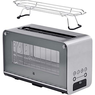 WMF Lono Toaster Glas mit Brötchenaufsatz, 2 Scheiben, XXL, motorisierte Toastaufnahme, Aufwärm-Funktion, 7 Bräunungsstufen, Toaster edelstahl matt