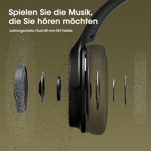 DOQAUS Kopfhörer Kabellos Bluetooth, 70Std Spielzeit Bluetooth Kopfhörer Over Ear, Bluetooth 5.3 Kpfhörer mit Kabel, 3 EQ-Modi, Kabellos Faltbare HiFi-Stereo Kopfhörer für Reisen/Telefon/PC(Schwarz)