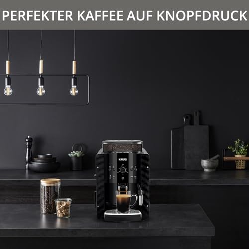 Krups Arabica Picto Kaffeevollautomat, Milchschaumdüse, 2-Tassen-Funktion, Drehregler, Einfache Reinigung, Kaffeemaschine, Schwarz, EA810870