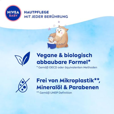 NIVEA BABY Gute Nacht Bad & Shampoo, mildes Babyshampoo & Duschgel mit Mandelöl, Vitamin E, B5 und C, beruhigendes Baby Shampoo mit hypoallergener Formel und hautfreundlichem pH-Wert (200 ml)