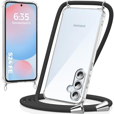 caslord Handykette für Samsung Galaxy S24 FE 5G Hülle mit Band, Handyhülle für zum Umhängen, Necklace Hülle [Stoßfest] [Kameraschutz] [Längenverstellbar] -Schwarz