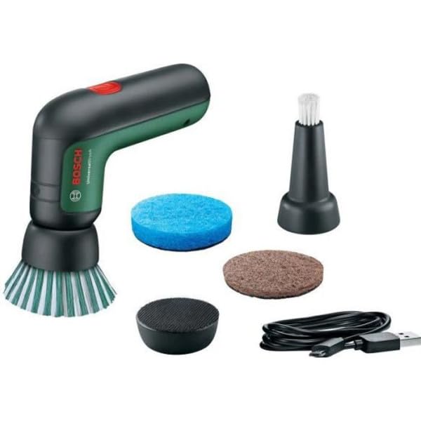 Bosch Home and Garden Akku Reinigungsbürste UniversalBrush (integrierter 3,6-V-Akku, 1 Micro-USB-Kabel und 4 Reinigungsaufsätze enthalten, im Karton) Grün, Norme