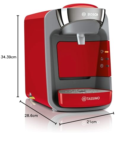 Tassimo Suny Kapselmaschine TAS3208 Kaffeemaschine by Bosch, über 70 Getränke, vollautomatisch, geeignet für alle Tassen, nahezu keine Aufheizzeit, 1300 W, rot/anthrazit