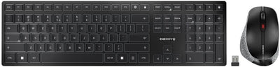 CHERRY DW 9500 SLIM, Kabelloses Tastatur- und Maus-Set, EU-Layout (QWERTY), Bluetooth oder 2,4 GHz Funk, Ergonomische Rechtshändermaus, Schwarz-Grau