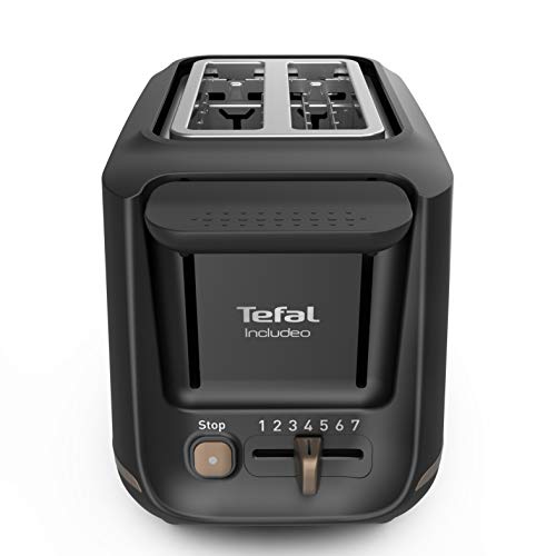 Tefal Toaster mit 2 Schlitzen, inkl. Magnetklammern, große Bedienelemente, 7 Bräunungsstufen, herausnehmbare Krümelschublade, Erhöhungsfunktion TT533811, Schwarz