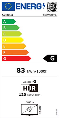 Téléviseur LED Samsung TU7079 108 cm (43 pouces) (Ultra HD, HDR 10+, Triple Tuner, Smart TV) [Année modèle 2020]