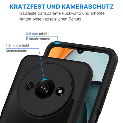 CENHUFO für Xiaomi Redmi A3 Hülle, 360 Grad Schutzhülle mit Eingebautem Displayschutz, Robust Stoßfest Panzerhülle Bumper Cover Outdoor Case Ganzkörper Handyhülle für Xiaomi Redmi A3 - Schwarz