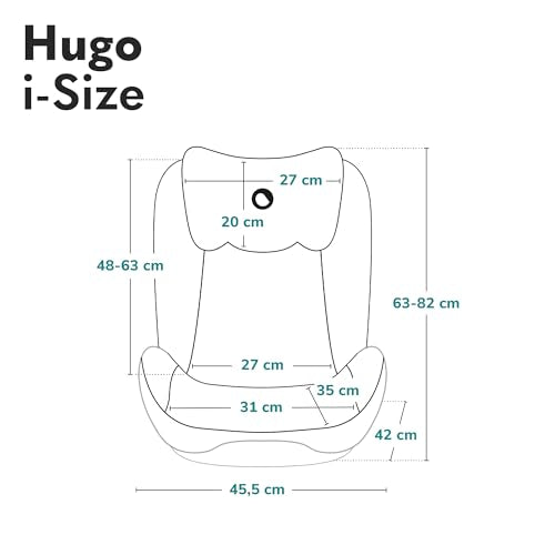 LIONELO HUGO I-SIZE Kinderautositz, Gruppe 2 3, von 100–150 cm, ISOFIX-Installation, verstellbare Kopfstütze, Memory-Schaum, Seitenschutz, bequeme Armlehnen