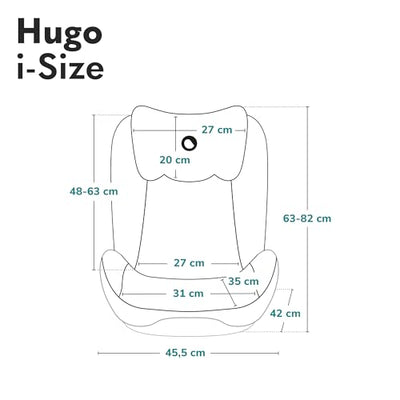 LIONELO HUGO I-SIZE Kinderautositz, Gruppe 2 3, von 100–150 cm, ISOFIX-Installation, verstellbare Kopfstütze, Memory-Schaum, Seitenschutz, bequeme Armlehnen