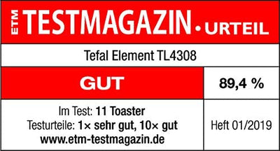 Tefal Element Langschlitz-Toaster TL4308 | 7 Bräunungsstufen | 1000 Watt | Integrierter Brötchenaufsatz | Elegantes Design | Schwarz/ Edelstahl