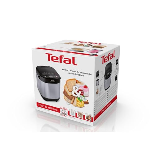 Tefal PF240E Brotbackautomat Pain&Délices | 20 Backprogramme | 3 Brotgrößen und Bräunungsstufen einstellbar | auch für Kuchen - Pizza - Nudelteig | Backform antihaftbeschichtet | Schwarz/Edelstahl