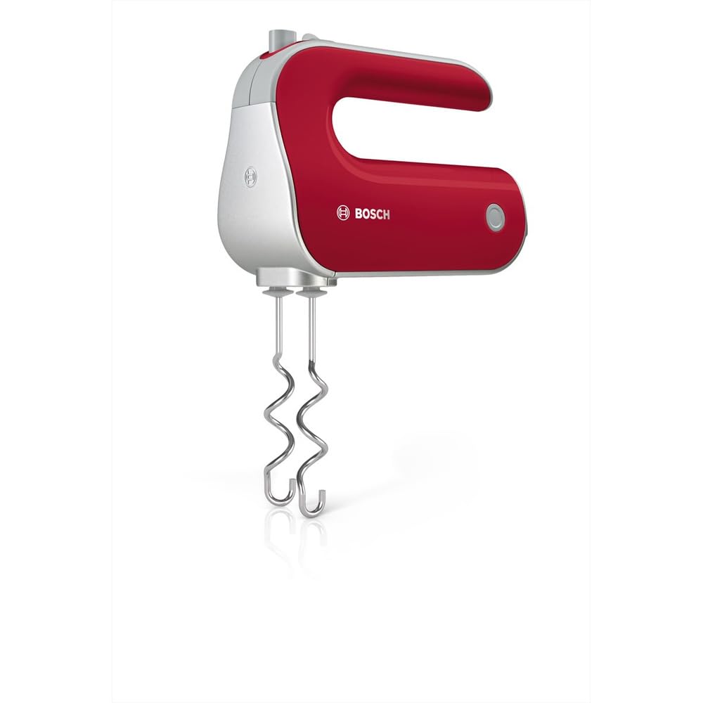 Bosch Handrührer Styline MFQ40303, 2 Rührbesen, 2 Edelstahl-Knethaken, spülmaschinengeeignet, 5 Stufen plus Turbostufe, 500 W, rot/silber