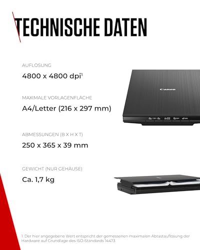 Canon Lide 400 Scanner (A4-Flachbett, CIS Sensor, 4,800 x 4,800 DPI, USB-Stromversorgung, 5 Scan-Buttons, Halter für senkrechte Aufstellung) schwarz