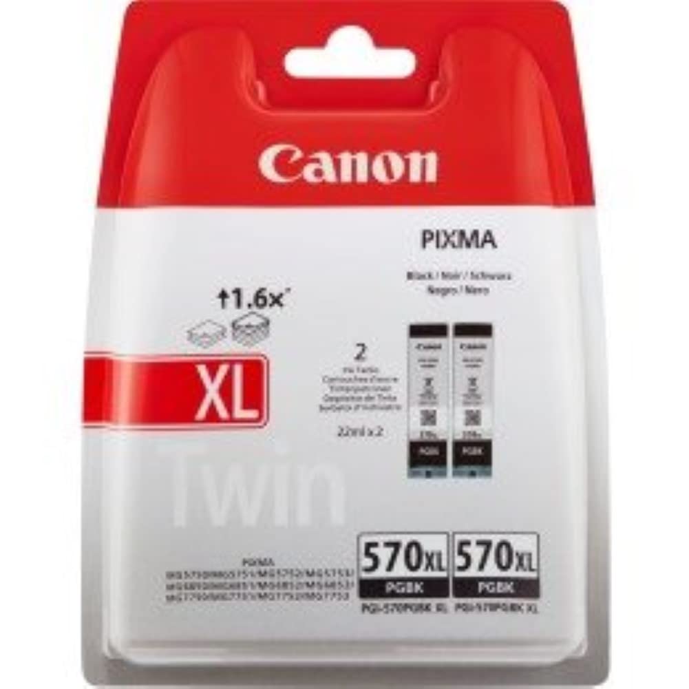 Canon PGI-570 XL TWIN Vorteilspack 2 Tintenpatronen (2x Schwarz XL) (Veraltete Kunststoffverpackung 2018 mit Diebstahl Sicherungsetikett]