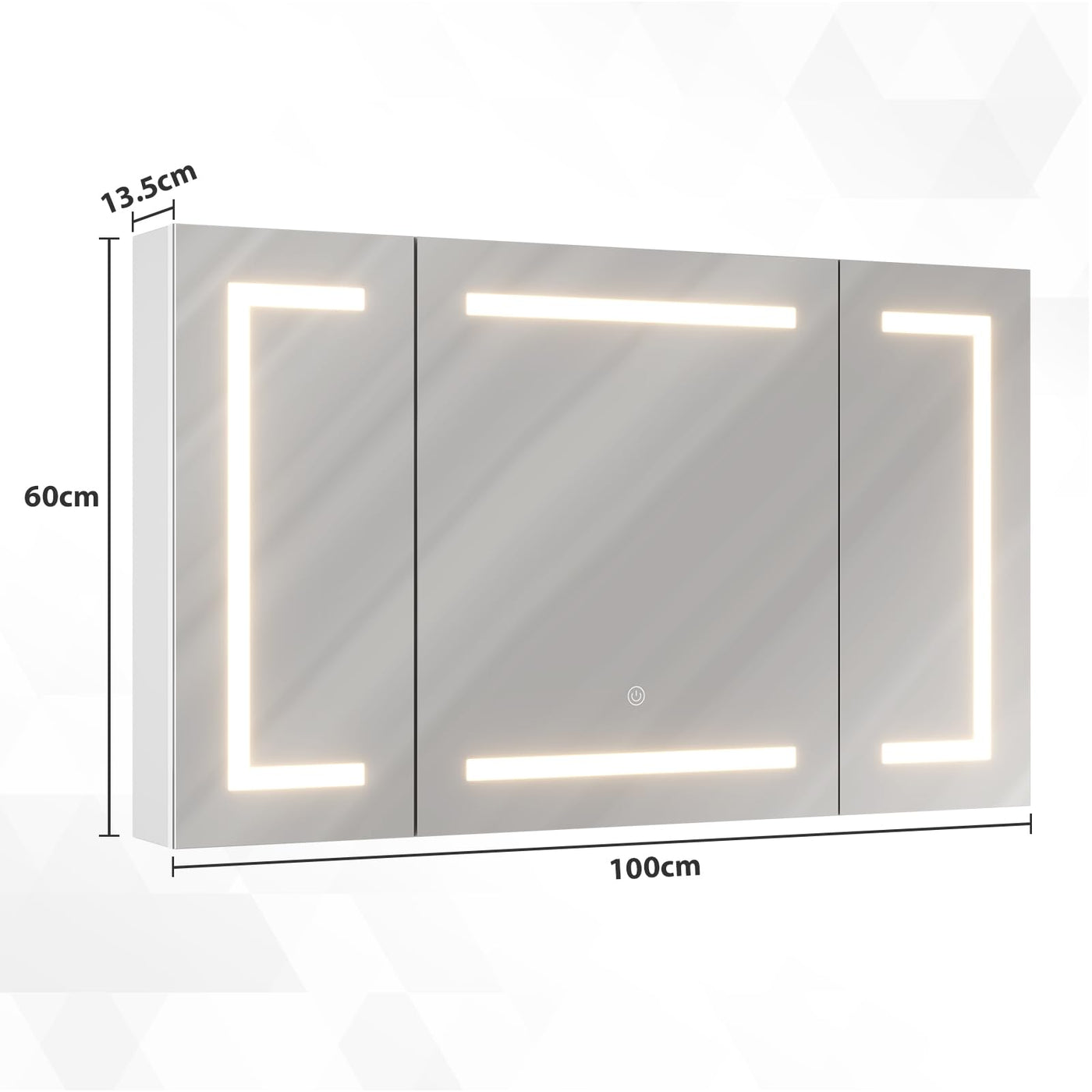 DICTAC Spiegelschrank Bad mit LED Beleuchtung und Steckdose 100x60x13.5 cm Metall Bad Spiegelschrank mit licht Badschrank mit Spiegel und Regale,3 Farbtemperatur dimmbare,Berührung Sensorschalter,Weiß