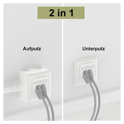 VCELINK Universal Netzwerkdose Cat6A, 2 x RJ45 Port Lan Dose, Datendose Aufputz oder Unterputz - Geschirmt, 10 Gigabit Ethernet Netzwerk RJ45 Dose, POE, CAT7 CAT6 CAT5, Weiß