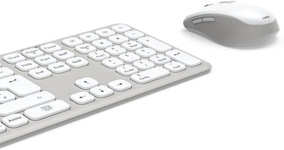 Hama Tastatur-Maus-Set kabellos WKM-550 (Multi-Device 2,4GHz via USB-Empfänger + 2X Bluetooth für PC, Laptop, Tablet, 10 m Reichweite, deutsches QWERTZ-Layout, leise, batteriebetrieben) weiß