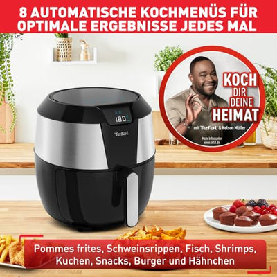 Tefal EY701D Heißluftfritteuse Easy Fry XXL | Air Fryer | 1850 Watt | 5,6 L für 8 Portionen | 8 automatische Programme | Digitales Display | energiesparend | gesunde Friteuse ohne Öl | Edelstahl