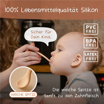 Moonkie Silikon-Baby-Löffel 4er-Set, mit weicher Spitze erste Phase der Säuglingsernährung, biegsame, kausichere -Trainingslöffel, ideal für die Selbstfütterung und Led Weaning