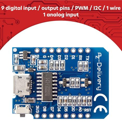 AZDelivery D1 Mini NodeMcu mit ESP8266-12F WLAN Module CH340G Lua kompatibel mit Arduino inklusive E-Book!