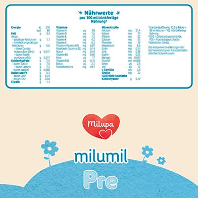 Milupa Milumil Pre – Anfangsmilch von Geburt an – Baby-Milchpulver – Mit wichtigen Nährstoffen und ohne Palmöl – 1 x 800 g