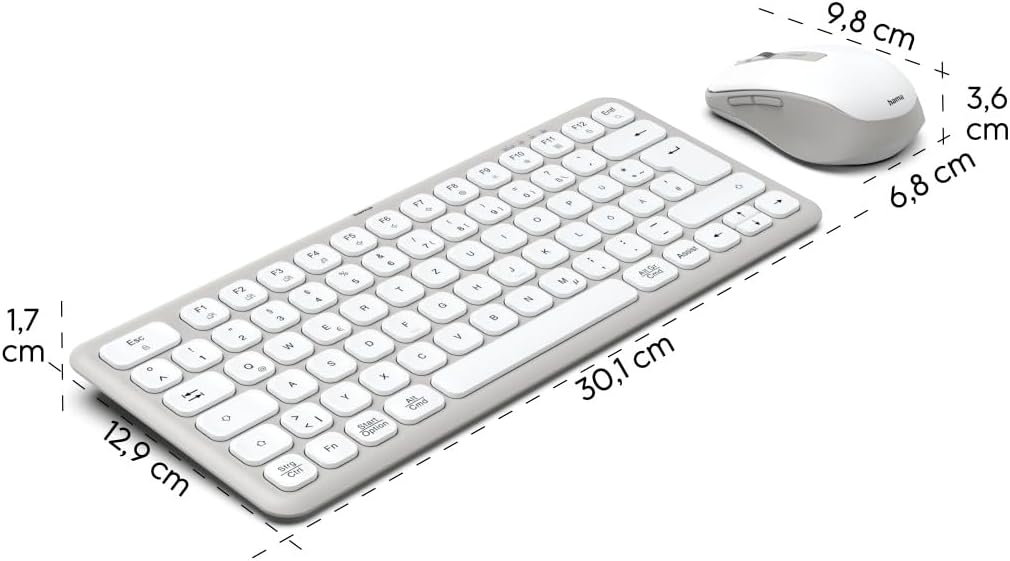 Hama Tastatur Maus Set kabellos (Multi Device Tastatur und Maus mit Bluetooth/Funk für PC, Smartphone, Tablet, klein, mit Batterien, leise Scissortasten, Multimedia Tasten, deutsches QWERTZ-Layout)