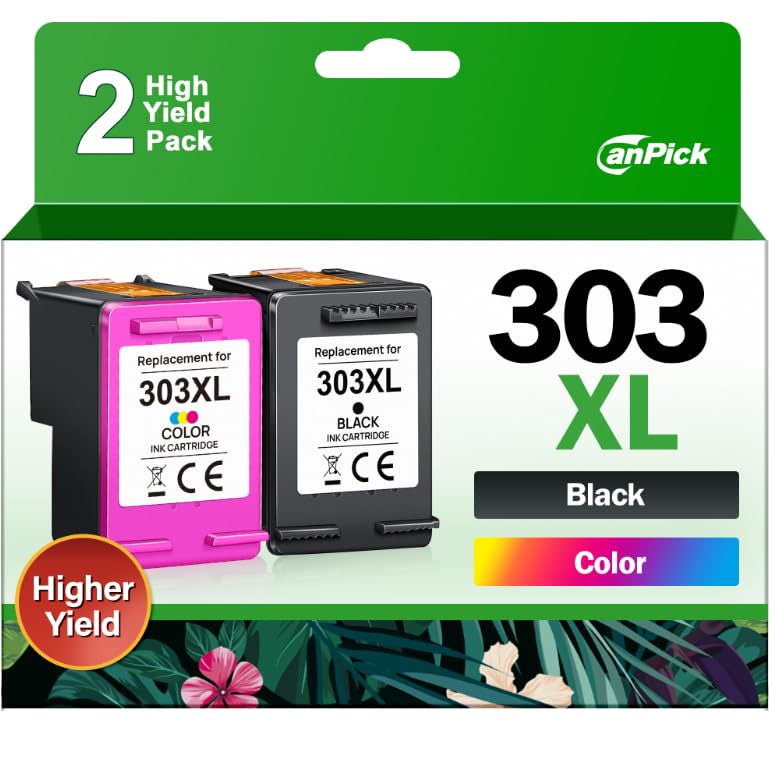 CanPick 303 XL Druckerpatronen Multipack Ersatz für HP 303 Druckerpatronen Schwarz und Farbe für HP 303XL für HP Envy Photo 6230 Patronen 7830 6232 6220 7134 6234 Tango X (Schwarz Farbe 2-Pack)