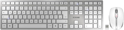 CHERRY DW 9000 SLIM, Kabelloses Tastatur- und Maus-Set, Belgisches Layout (AZERTY), Bluetooth & 2,4 GHz Funk, Leise Tasten, Wiederaufladbar, Weiß-Silber