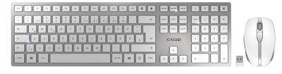 CHERRY DW 9000 SLIM, Kabelloses Tastatur- und Maus-Set, Belgisches Layout (AZERTY), Bluetooth & 2,4 GHz Funk, Leise Tasten, Wiederaufladbar, Weiß-Silber